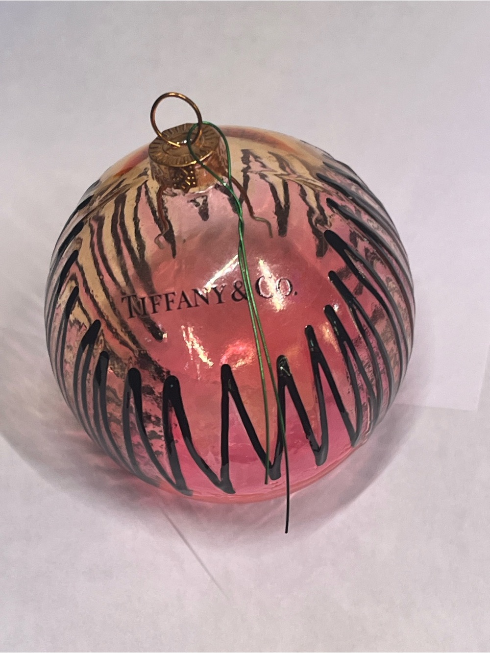 RARE Tiffany & Co. Pink Blown Glass Christmas Ornament w Black Drip~NYC Store